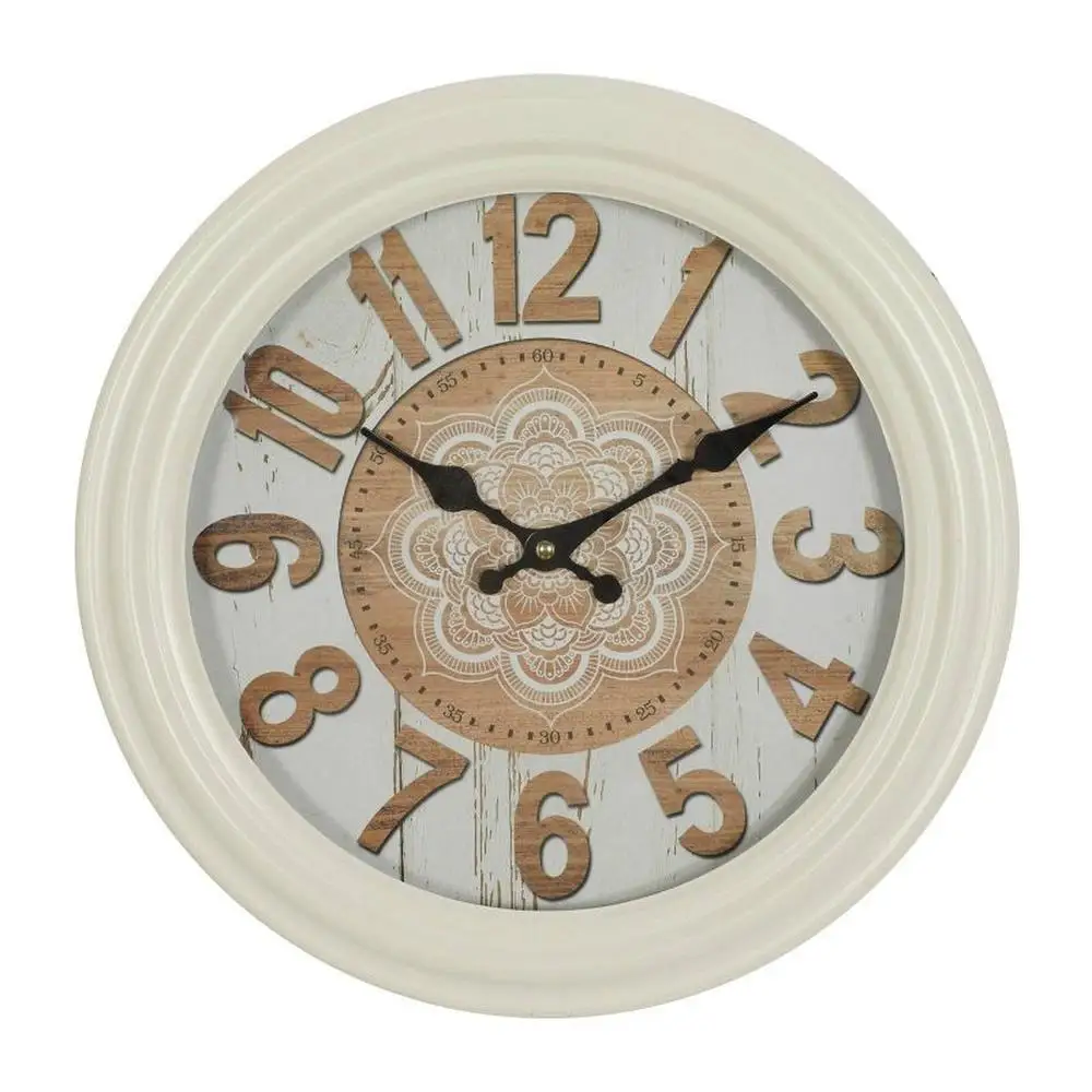 

Деревянные круглые Настенные часы с рифленой рамкой, рисунок мандалы, В фермерском стиле, бесшумные часы для использования в помещении, питание от батарейки, белый цвет