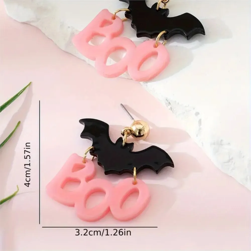 1 Pair Halloween Horror Bat BOO Letter Design Dangle Earrings for Women Perfect Gift for Parties and Gatherings Decoration
