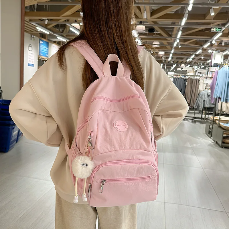 Ins Style Backpack for Female College Students Unique Design Simple Solid Color Korean Style Outdoor Sports Travel Bag