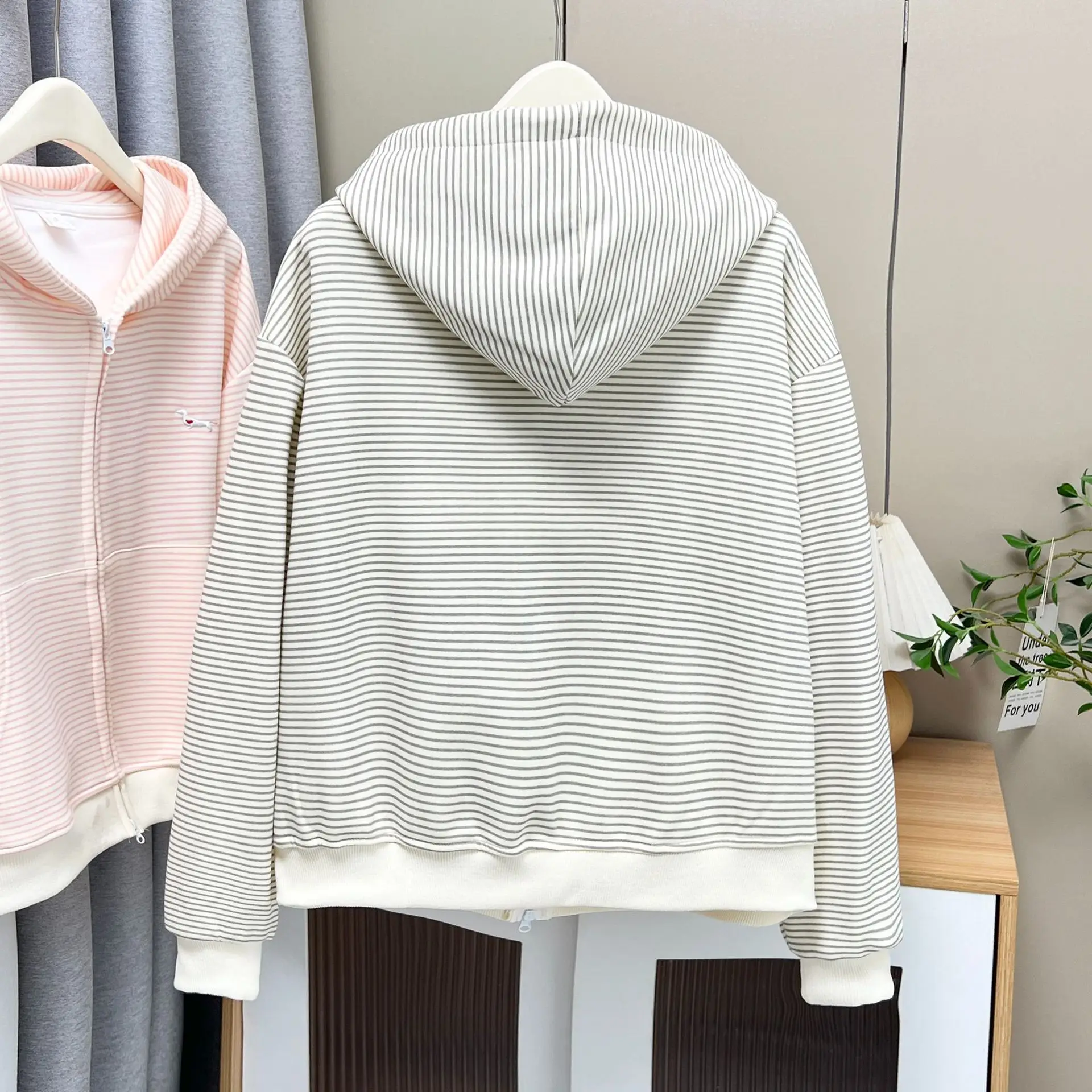 XXXXL Fashion Plus Size Women's Hoodies Autumn New Style Youthful Striped Embroidered Jacket Hooded ZIP-UP Sweatshirt