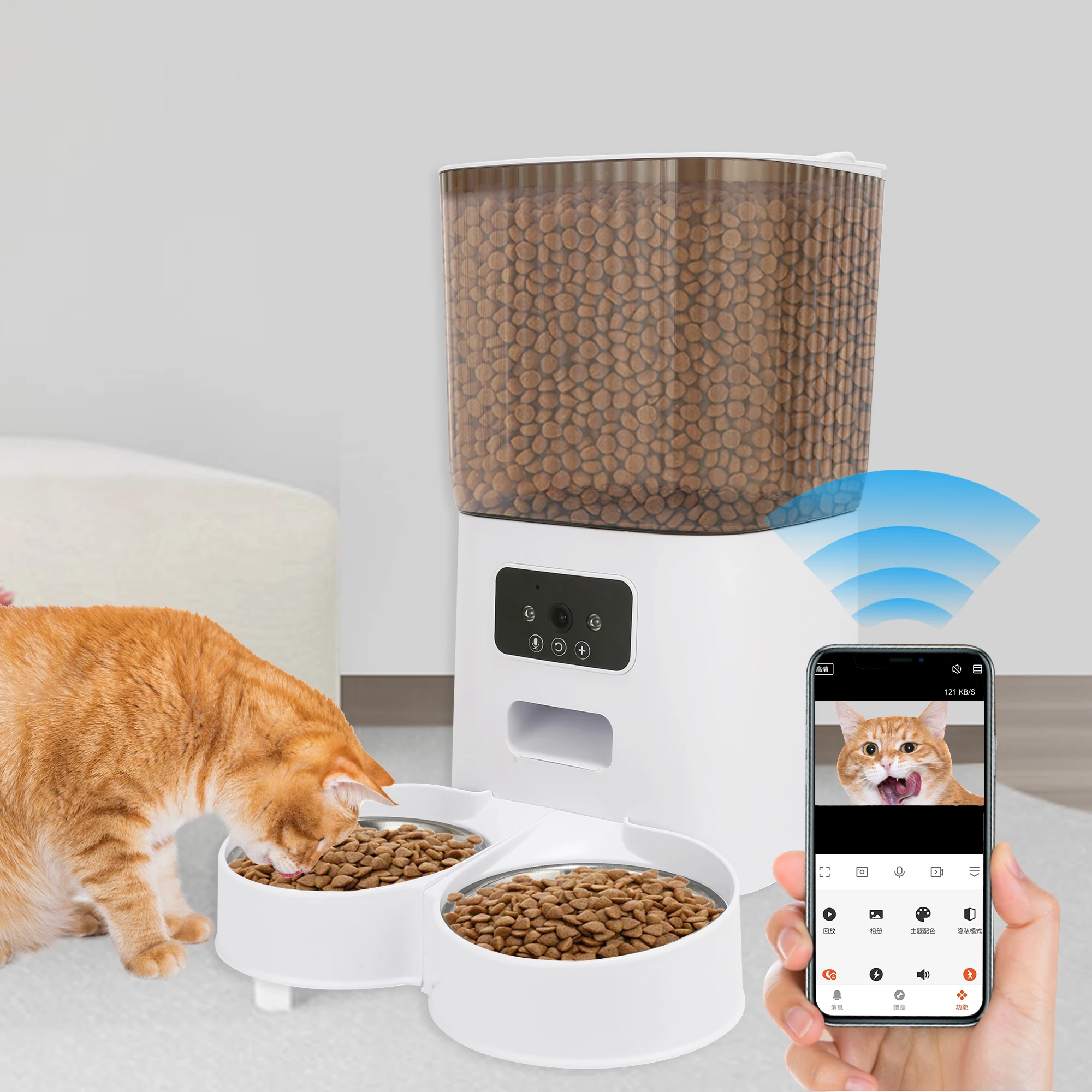 5l smart wifi app camera automatic pet feeder cat food dispenser video smart feeder for cats dogs pet dry food bowl