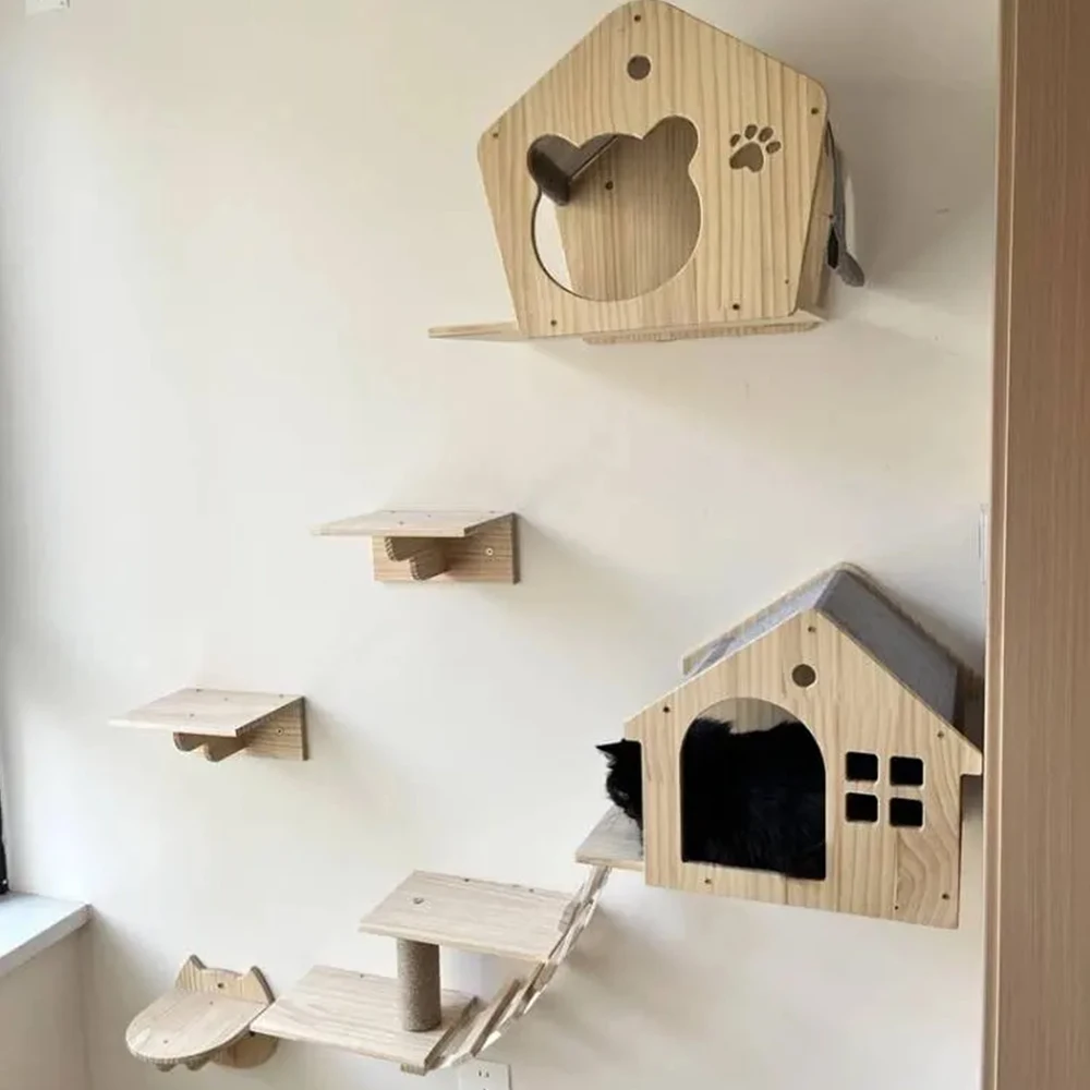 Title 8, Wall-mounted Cat Climbing House Made Of Solid W...