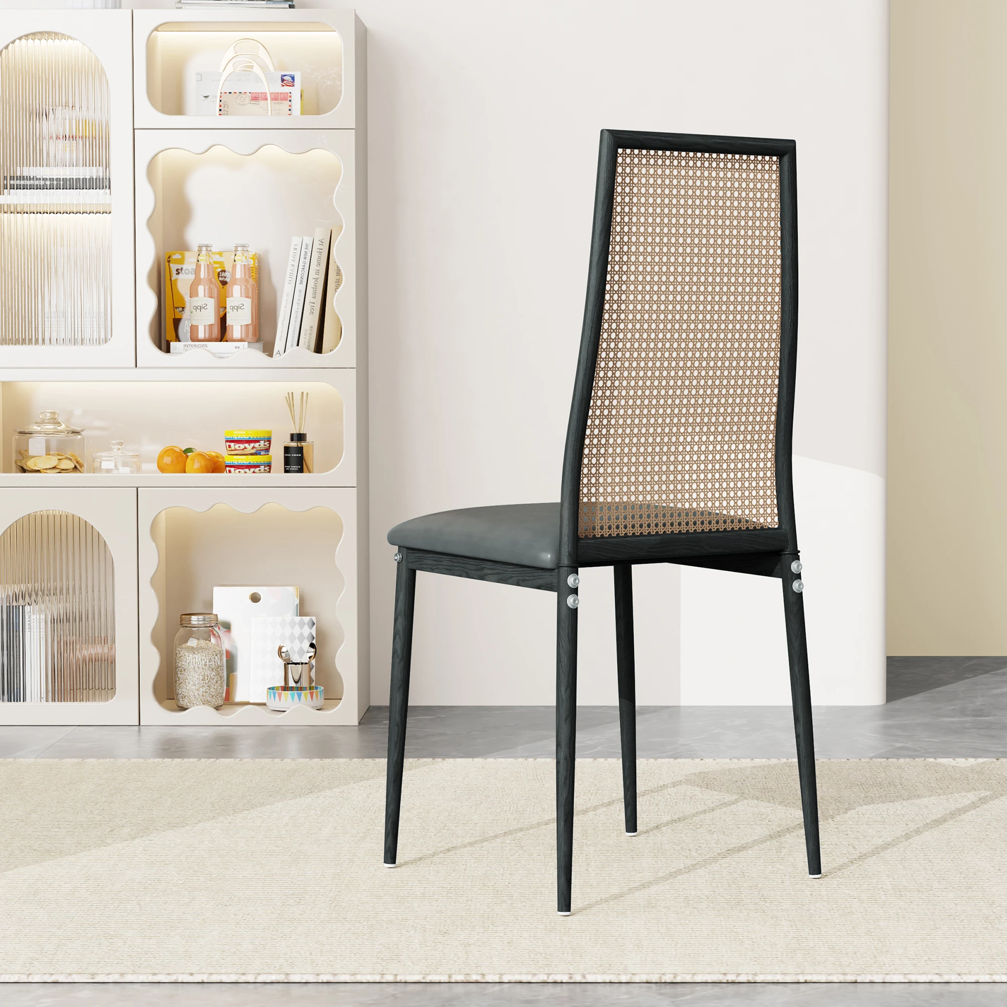 Rosahqnda Rattan-Dining Chairs Set of 2, Upholster Chair with Sitzkissen and Non-Slip Foot Cover, Esszimmer Chair without Table – Detail 33