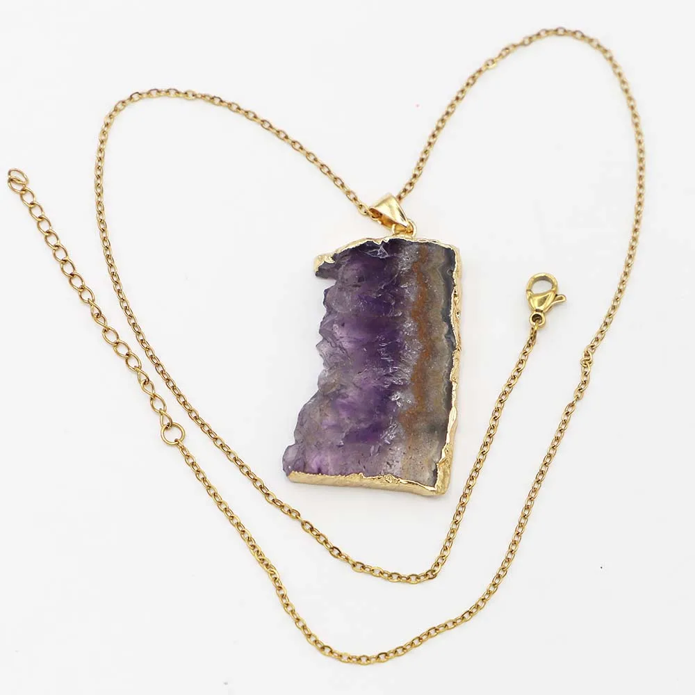 Selling Natural Stone Irregular Necklace Pendant Uruguay Amethyst Phnom Penh Energy Healing Gemstone Chakra Halo Fashion Jewelry