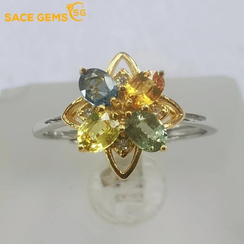 

SACE GEMS New Arrival Trend 925Sterling Silver and Colorful Sapphire Rings for Women Engagement Cocktail Party Fine Jewelry Gift