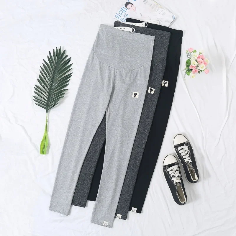 High Waist Thin Summer Maternity Pants Nine Points Base Layer Small Footed Pants Pregnancy Outerwear Cat Pattern Maternity Trous
