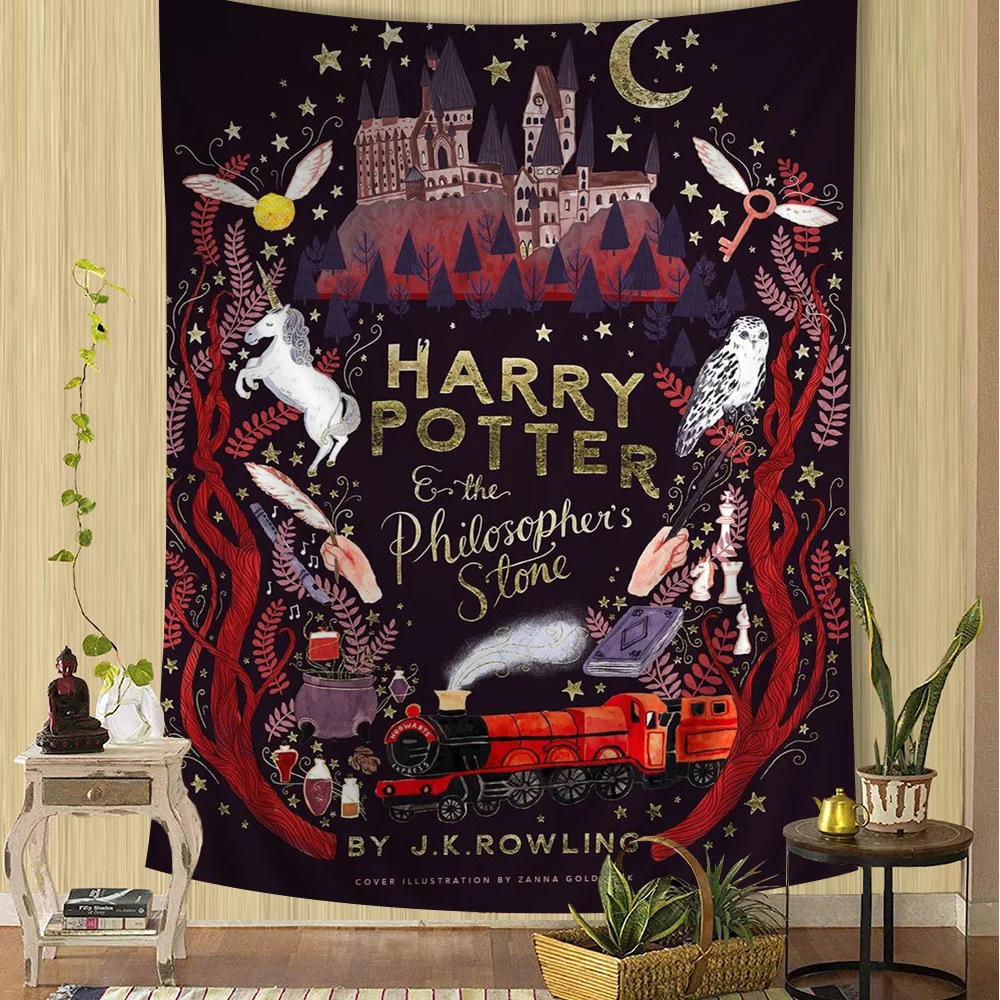 thumbnail image 1 of Tapiz de pared grande con estampado de paisaje de Harry Potter y la varita mágica, alfombra de pared hippie con tarot para colgar en la pared, decoración del hogar para dormitorio, 1 of 5