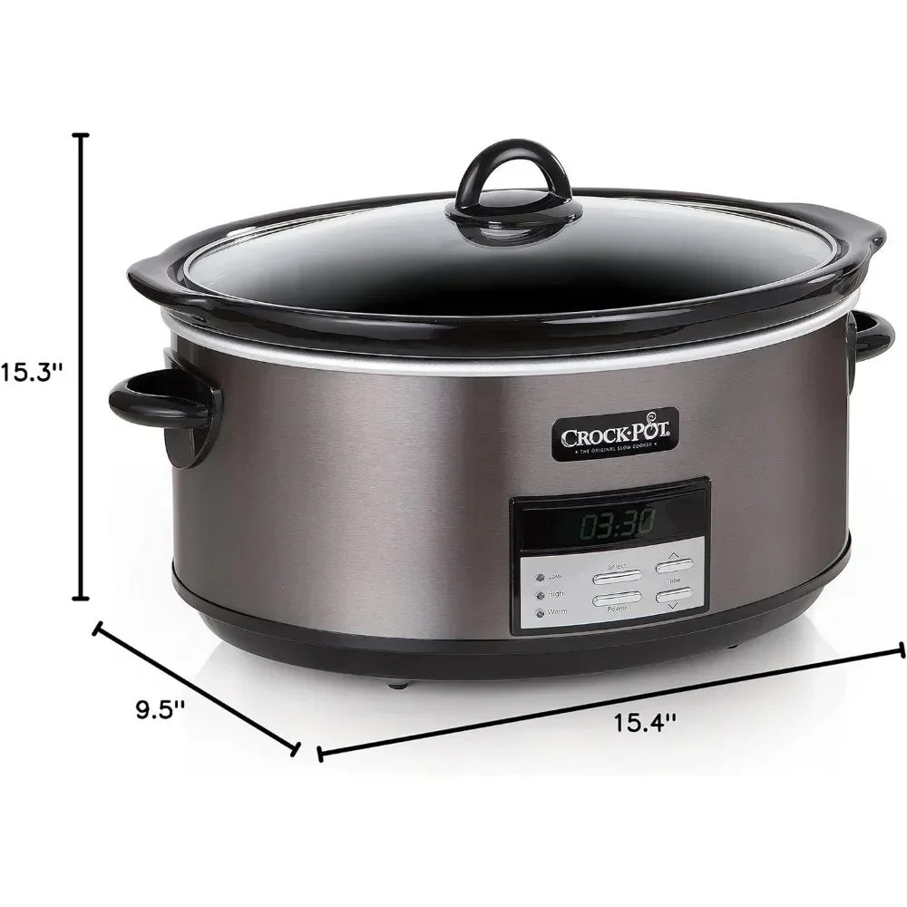 Large 8-quart programmable slow pot with automatic heating setting and formula, black, stainless steel slow pot 5