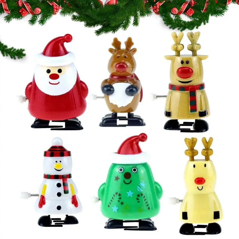 

Mini Wind Up Toys 6-PCS Christmas Theme Clockwork Toys Santa Claus Snowman Reindeer Wind Up Toys Christmas Novelty Jumping Toys