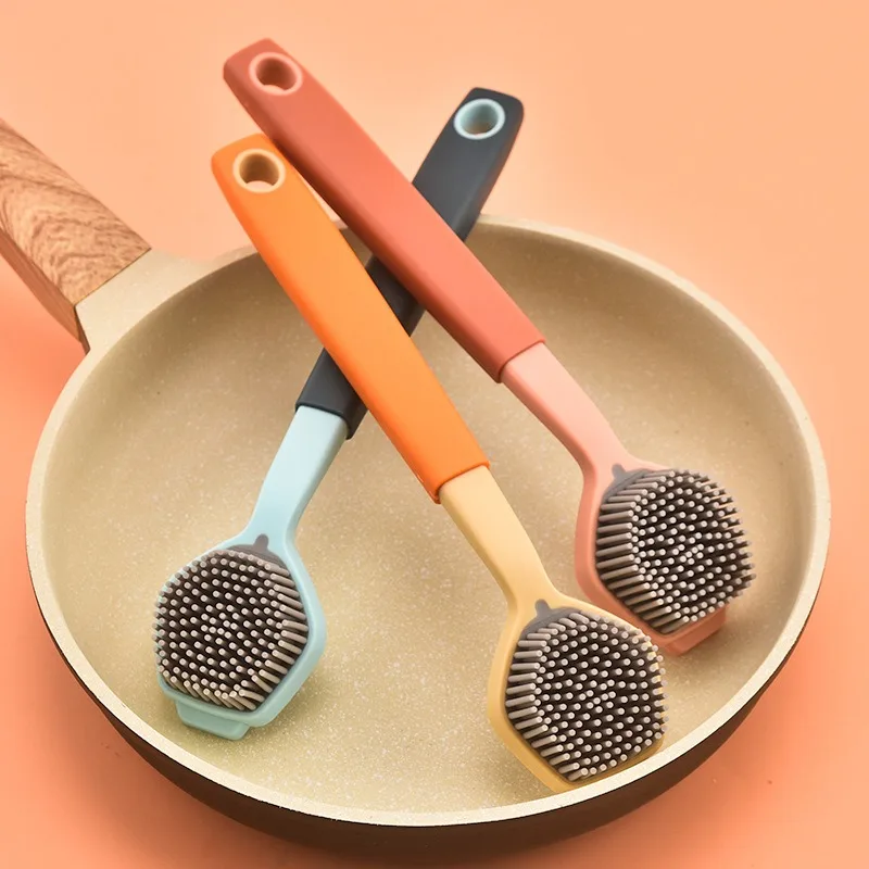 Cleaning brush Kitchen soft plastic long handle silicone brush dishes scrub POTS brush decontamination cleaning brush