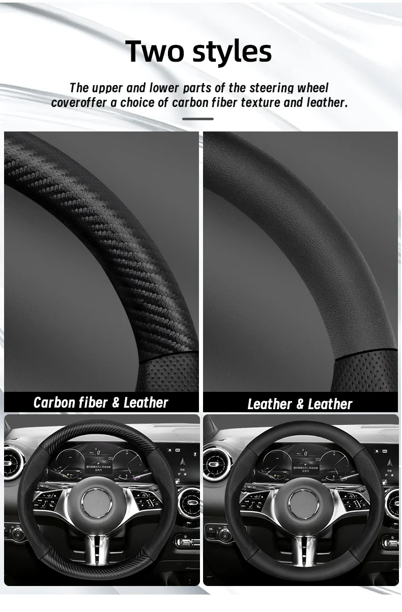 Maßgeschneidertes perforiertes echtes Leder, strukturiertes Lenkrad aus Kohlefaser, Sport-Autozubehör, atmungsaktiv, für Golf, BMW, Fiat – Detail 11
