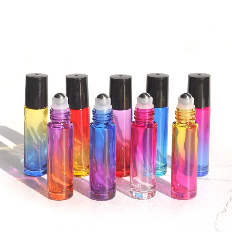 

10pcs/lot Mix Color Thick 10ml Colorful Glass Perfume Roll on Bottle with Stainless Steel/Glass Ball Roller Glass Essential Oil
