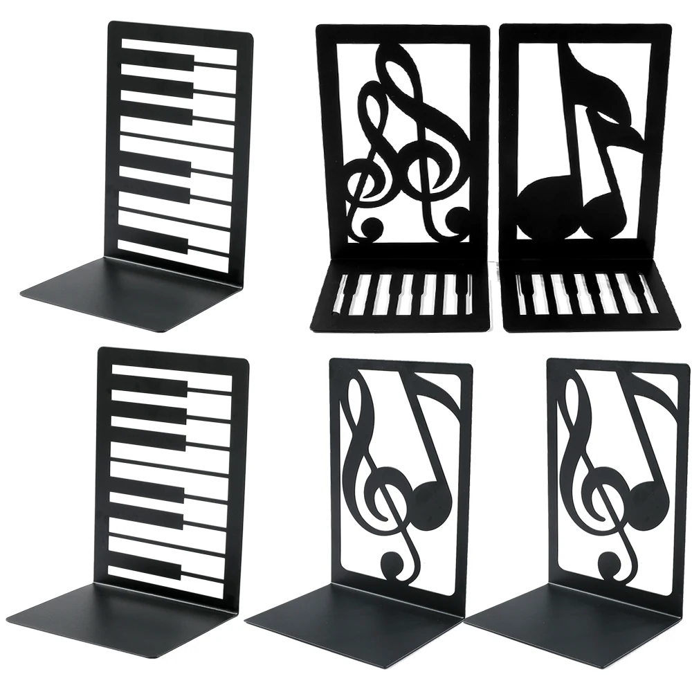 Creative Black and White Key Note Metal Bookends Heavy Duty Black L-Shaped Bookends, Office Bookshelf Storage Gift for Music Lov 5