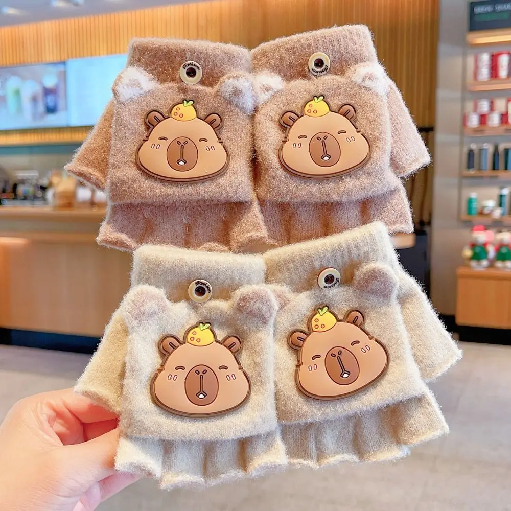 Kids Knitted Gloves Cute Capybara Design Cold Proof Elastic