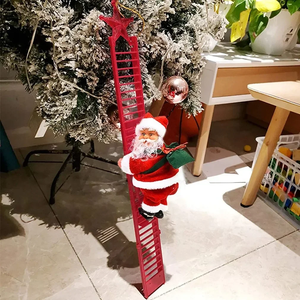 

2023 New Christmas Ornaments Gift Electric Climbing Ladder Santa Claus Doll Toys with Music Merry Christmas Tree Hanging Decor