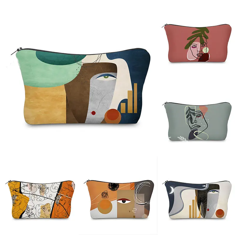 

Abstract Line Art Makeup Bag Waterproof Printing Swanky Turtle Leaf Toilet Bag Custom Style for Travel Cosmetic Organizer Bag