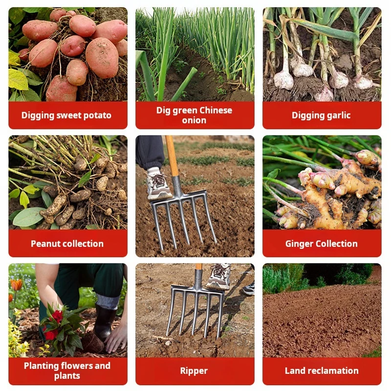 Agricultural Loose Soil Fork Manual Garden Soil Turning Artifact Steel Fork For Land Reclamation And Excavation Faming Tools 6