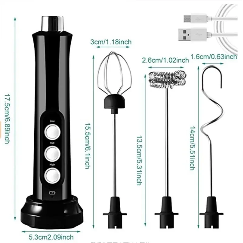 3 In 1 Electric Milk Frother Rechargeable Milk Foam Maker Handheld Foamer High Speeds Milk Frother Drink Mixer Coffee