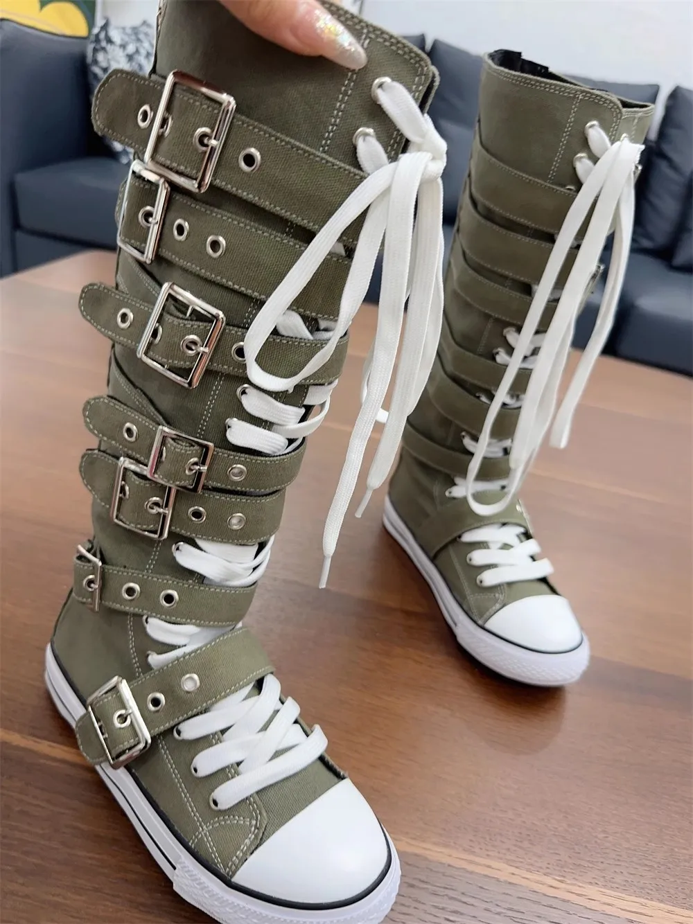 IFANS Girls High Top Canvas Sneaker Boots - Punk Style Lace Up Shoes