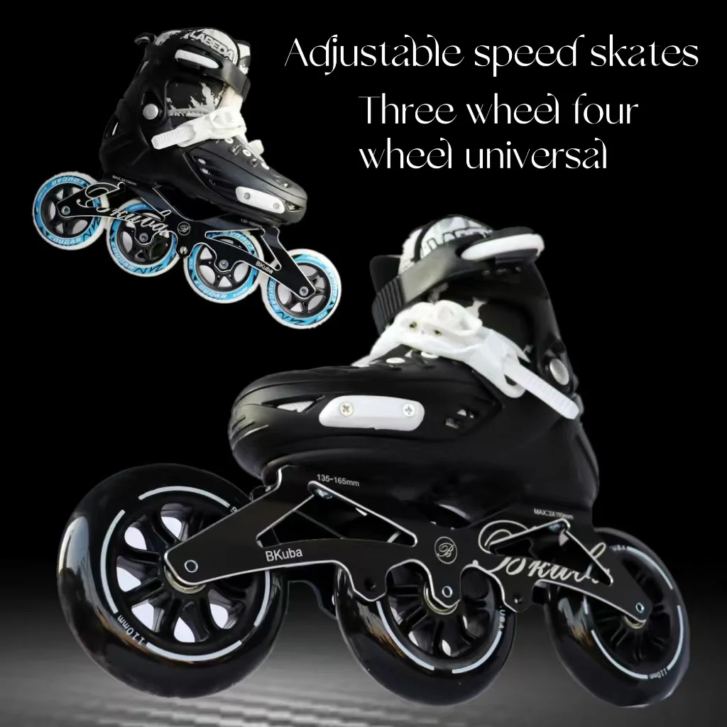 Adult children's professional beginner speed skates Dual purpose roller skates Racing Ice skate Adjustable size big three wheels - Image 2