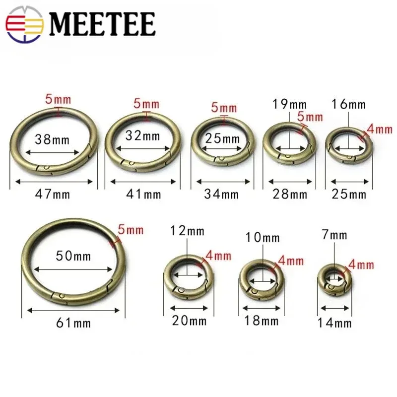 10Pcs 10-38mm Metal O Ring Spring Clasps Openable Round Carabiner Snap Hook Keychain Bag Clips DIY Jewelry Bags Accessories