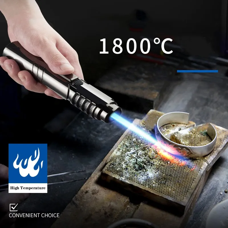 1800°High Temperature Spray Gun Butane Gas Lighter Metal Outdoor Windproof Blue Powerful Flame Torch Jet Lighter Welding Tool