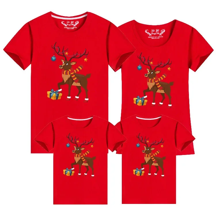 Camiseta familiar a juego de Feliz Navidad, camiseta para adultos y niños, camiseta de algodón de manga corta con estampado de dibujos animados, camiseta de Año Nuevo para niñas, niños, mamá y papá