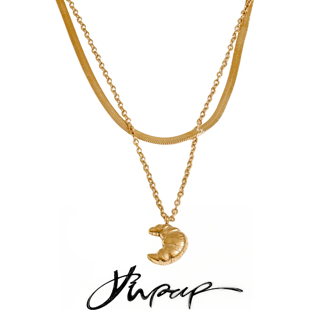 Yhpup Stainless Steel Snake Chain Double Layer Necklace Pendant Fashion Unique