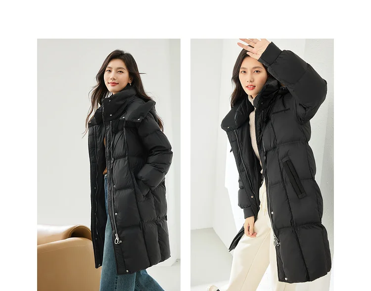 Vimly White Duck Down Puffer Jackets Women Winter Warm Long Down Coat 2023 Windproof High Neck Detachable Hood Outerwear 50636