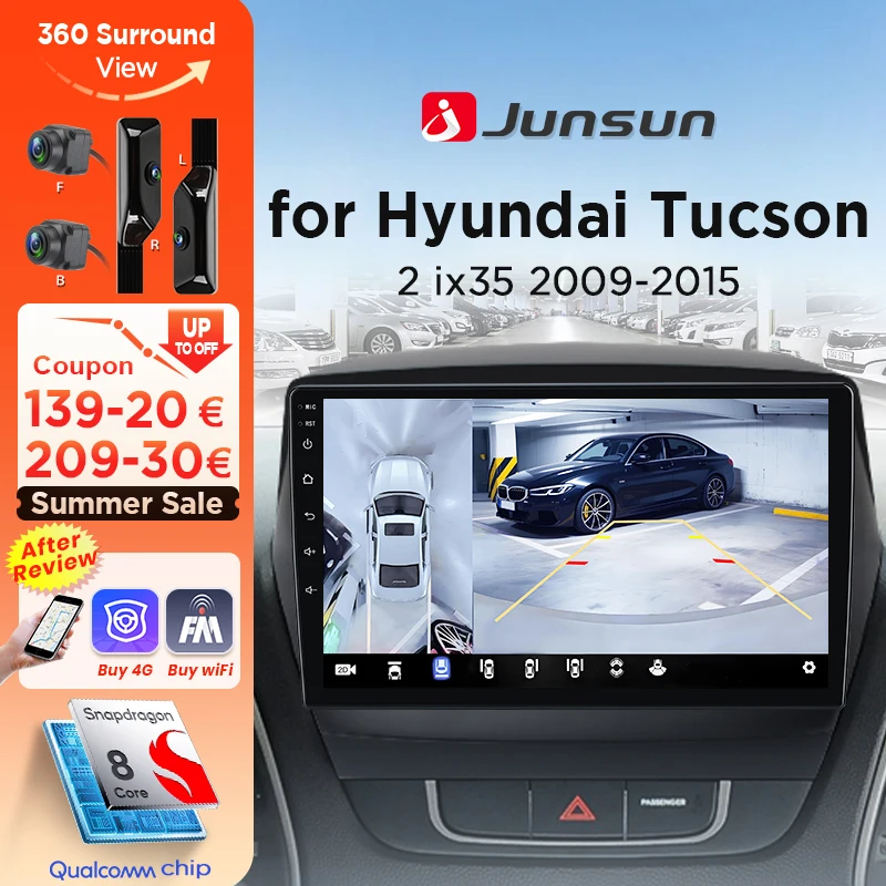 Junsun 360 ° Panoramakamera 8-Kern Autoradio für Hyundai Tucson 2 IX35 2009-2015 Kabelloses CarPlay Android Auto Stereo GPS-Navigation