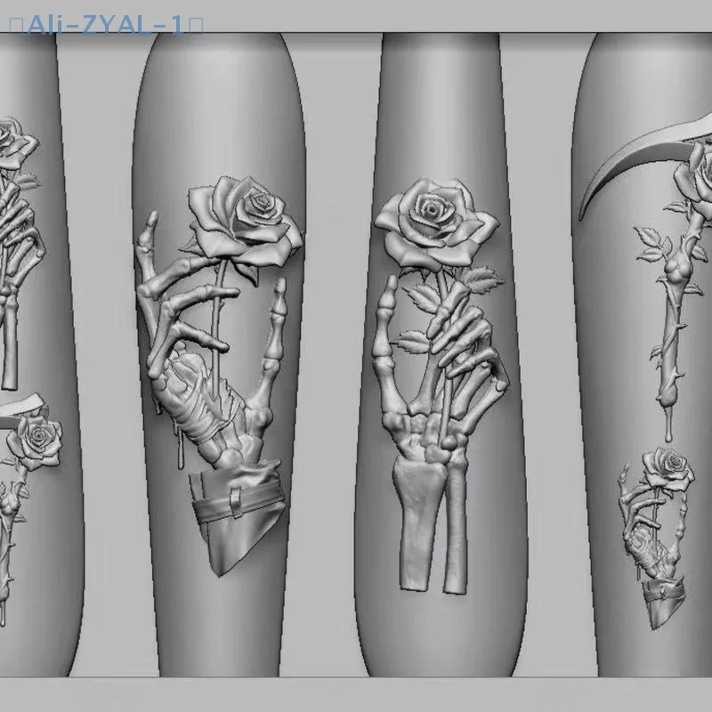 【ZYAL-1】장미 꽃 해골 실리콘 네일 아트 몰드 DIY 해골 손 디자인 투명 조각 몰드 네일 아트 장식