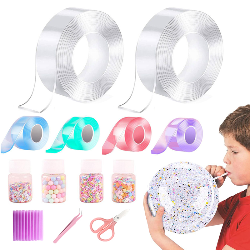 PET Nano Glue Knead Music Double Sided Tape Blow Bubbles Full Set Of Nano Tape Bubble Blowing Decompression Toy Stickers