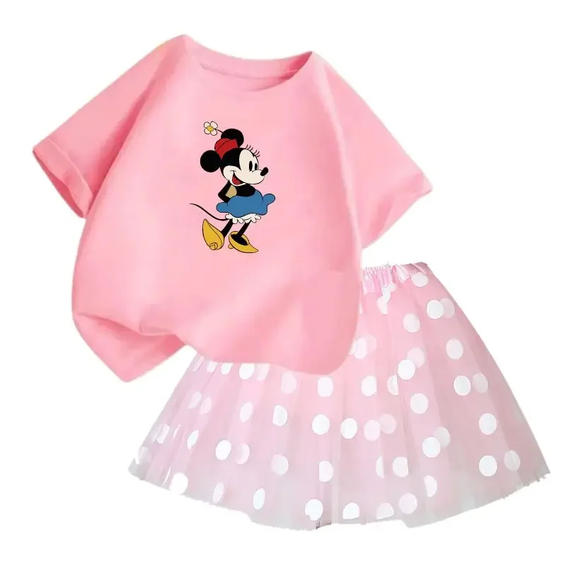 thumbnail image 1 of Conjunto de 2 piezas de camiseta de algodón para niños de Mickey de Disney, falda tutú de princesa de ballet esponjosa, falda de encaje para fiesta de cumpleaños de niña, 1 of 4