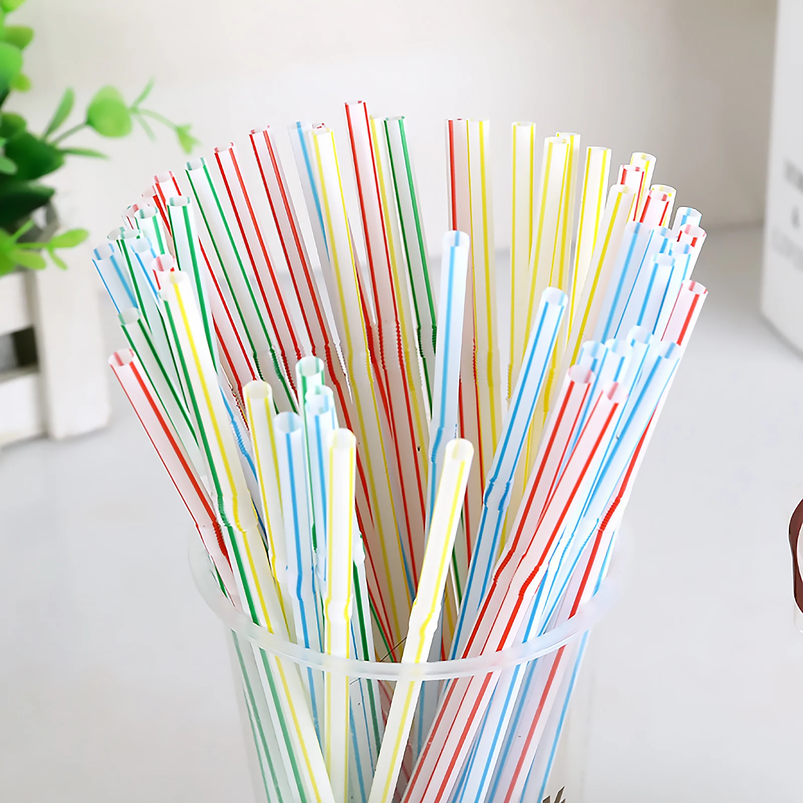 Colorful&Black Flexible Plastic Drinking Straws 100-1500PCS Milk Tea Bar Party Wedding Kitchen Beverage Home Accessories