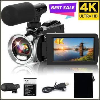 Videocamera 4K con Microfono, Zoom 18X, Fotocamera a Infrarossi per Vlogging su Youtube, Registratore Digitale Portatile 48MP per Streaming Live