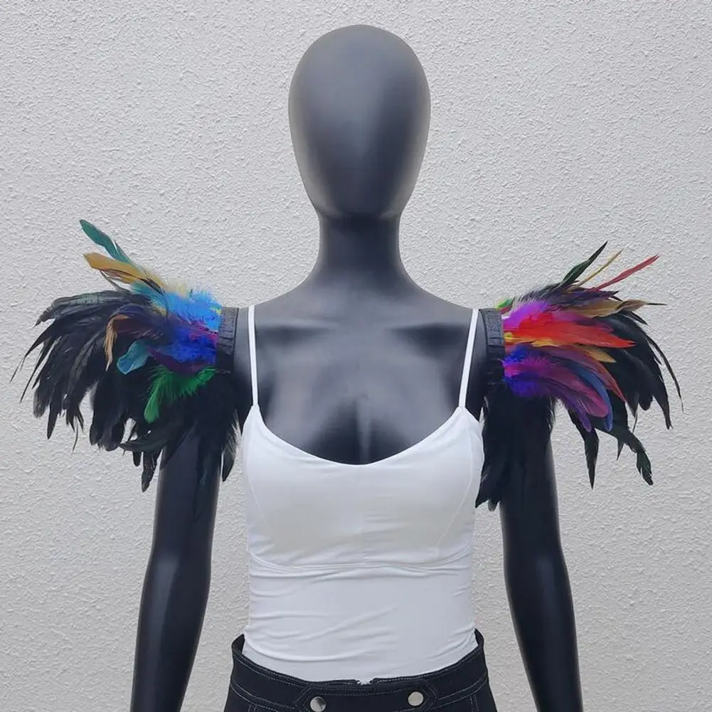 

Bright Colored Shawl Cosplay Feather Shrug Shawl Cape Set for Halloween Party Stage Performance Adjustable Band Dancer Costume