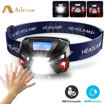 파워 풀 헤드 램프 바디 모션 센서 헤드 손전등, USB 충전식 LED 헤드라이트, 캠핑 토치, 플래시 라이트, 헤드 램프, 8 가지 모드