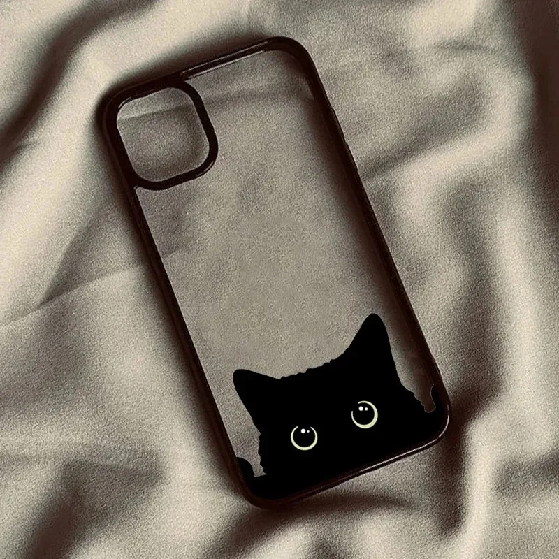 Adorable Black Cat Pattern Hard Clear Phone Case Cover