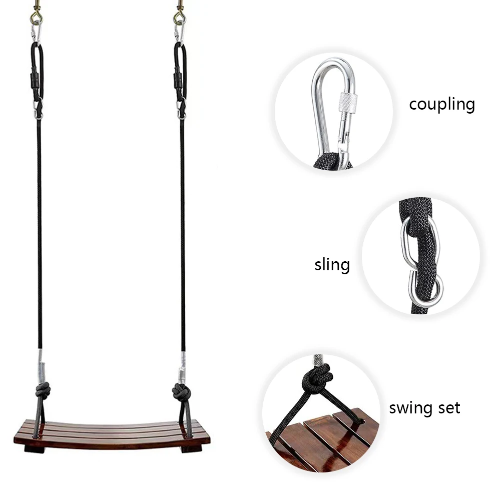 Swing Toy Outdoor Play Equipment Solid Wood Swing One Seat Simple Swing Maximum Load 440Lbs Curved Outdoor Rope for Garden Patio Yard