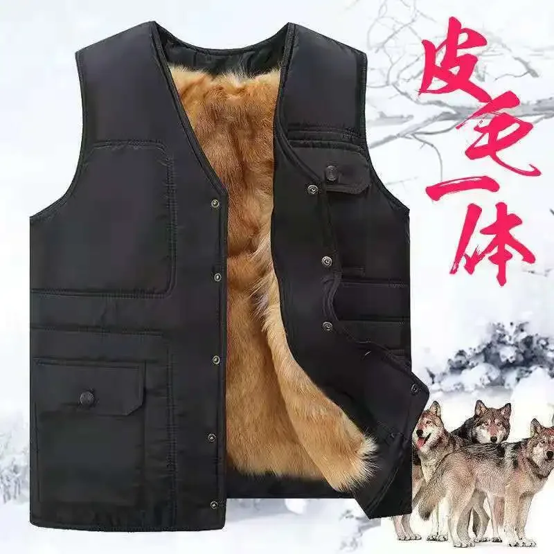 Casual Working Winter Real sheep fur Short jacket Men shearling vest fur male inter mens Cashmere coat travel biker Padded Vest