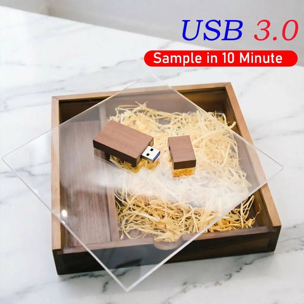 5개/세트 펜 드라이브 무료 맞춤형 로고 USB 3.0 호두나무 사진 앨범 나무 상자 USB 플래시 드라이브 128GB 사진 저장 스틱 170*170*35mm