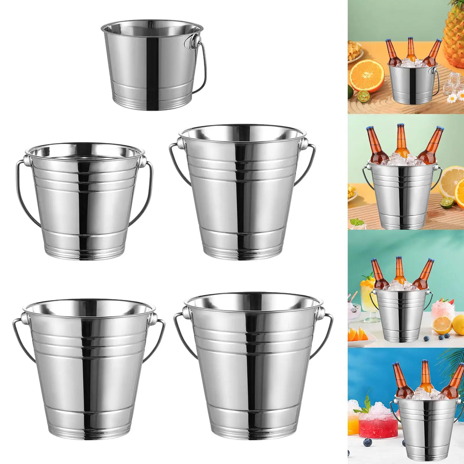 Ice Bucket Heavy Duty French Fries Container Metal Ice Pail for Home Restaurant Summer Vacation Buffet Outdoor Activities