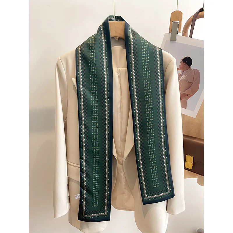 women's silk printed long narrow scarf