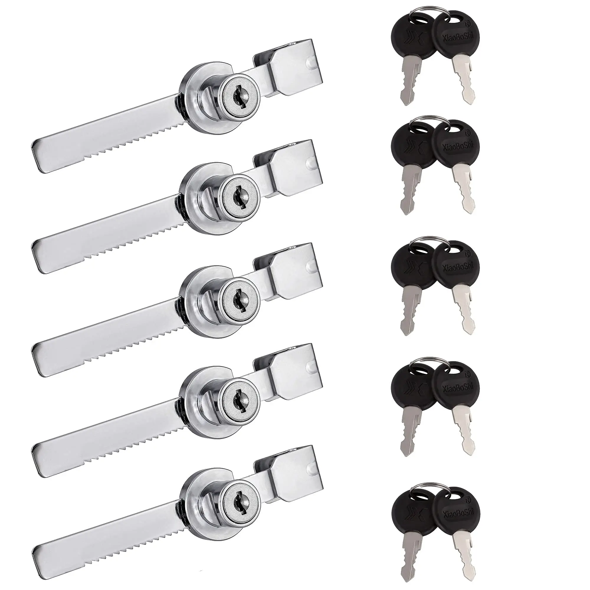 Door Lock Buckle Sliding Glass Door Ratchet Chrome Finish Keyed Alike Drawer Display Case Showcase Security 5 Pack With 10 Keys