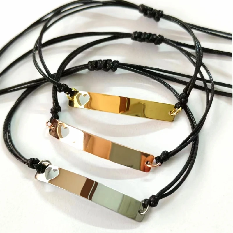 10pcs-Stainless-Steel-Mirror-Polish-Bar-String-Bracelet-Black-Braided ...