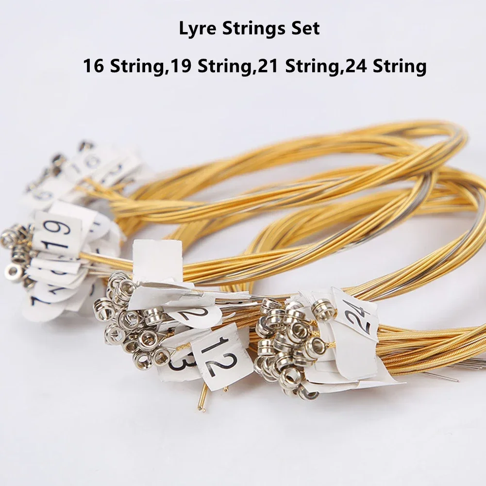 Harp Musical Instrument 1Set 15/16/19/21/24Strings Lyre Brass Strings Set Lyre Harp Nylon String Replacement Strings Beginners Instruments