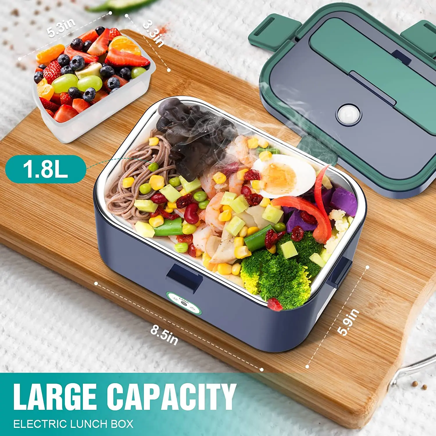 Electric Heating Lunch Box Food Heater/Warmer Portable Heated Lunch Boxes  for Car truck and Home Work Adults Electric Lunch Box - Leak Proof, 1.5L  Removable 304 Stainless Steel Container 