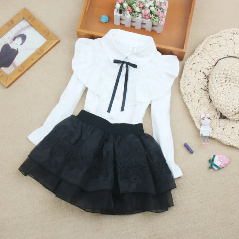 Girls White Blouses NEW Year Spring Fall Cartoon Shirts School Girl Uniforms Blouse Tops Casual Teenage Cotton Clothes