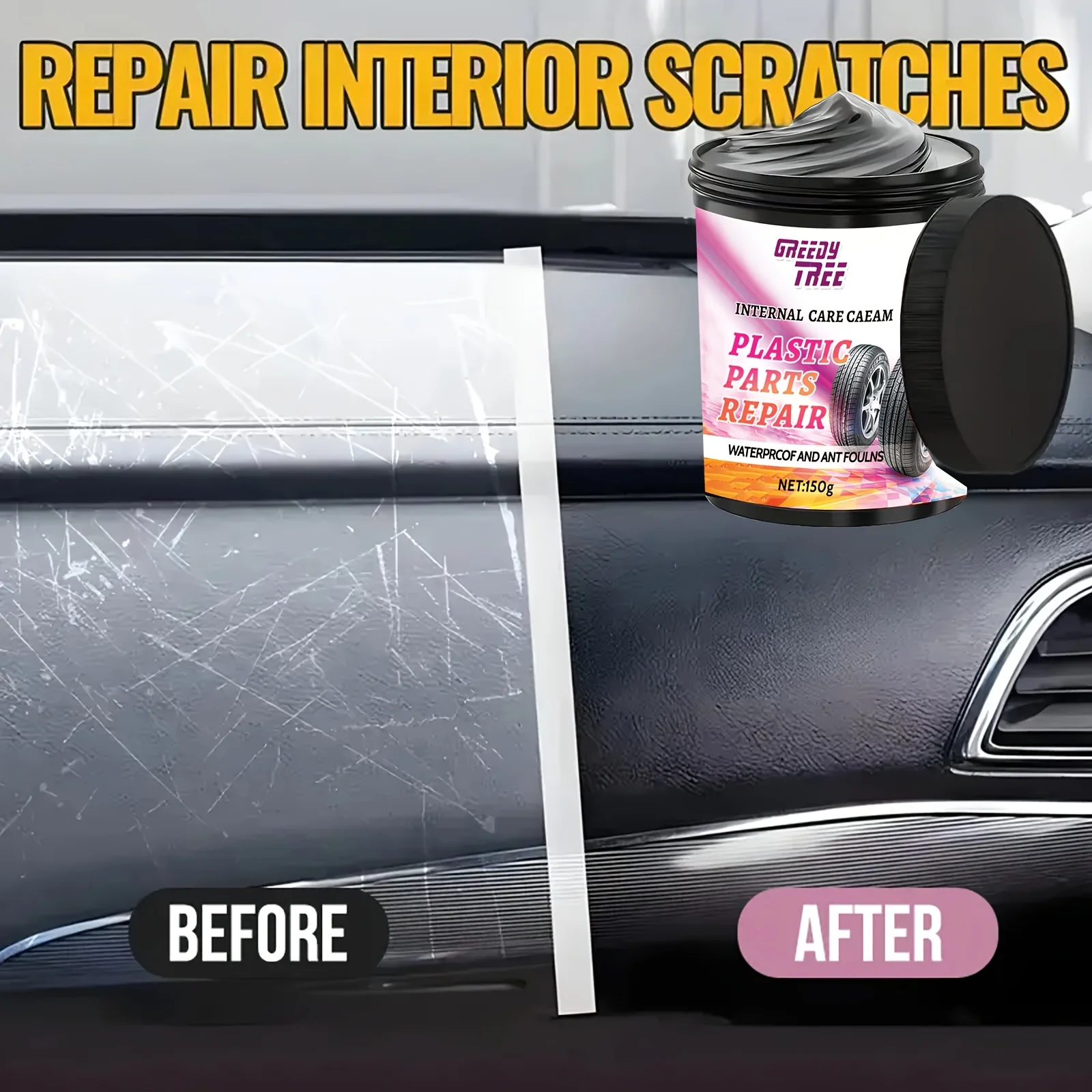 150g Dual-Surface Shine&Repair Paste - Interior & Tire Gloss Restoration, Scratch Fix, Waterproof/UV Protection - All-In-One 2