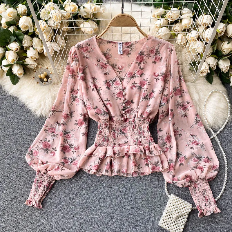 

Ladies Vintage Elegant Chiffon Blouse Women Spring Summer Fashion Casual French Style Tops Female Dropshipping Cheap Wholesale